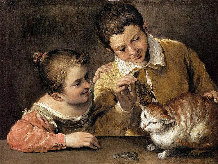 Annibale Carracci Two Children Teasing a Cat China oil painting art